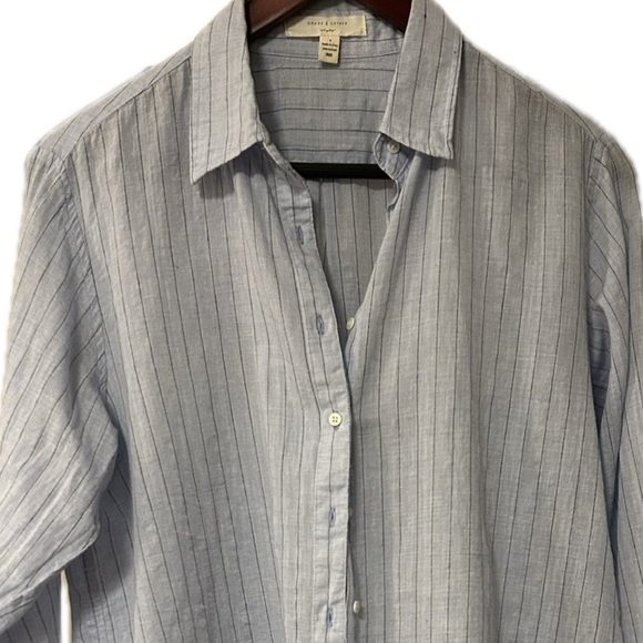 Grade and Gather Light Blue Pin Stipe Button Down Shirt. - Picture 3 of 6